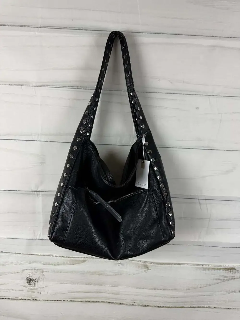 Moda Luxe Misty Studded Black Hobo Shoulder Bag Faux Leather